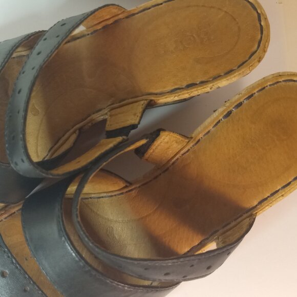 BORN Black Strappy Sandals Criss Cross Wedge Women Leather Shoes Size 8M - Picture 10 of 13